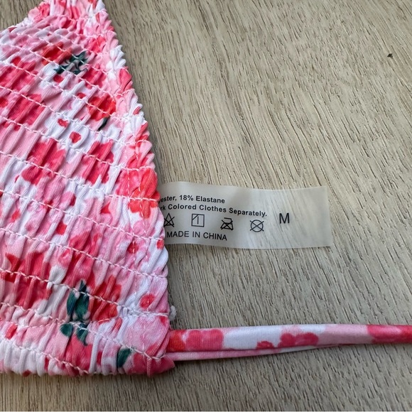 NWOT SHEIN Floral Pink Smocked Textured Bikini Set - Picture 4 of 6